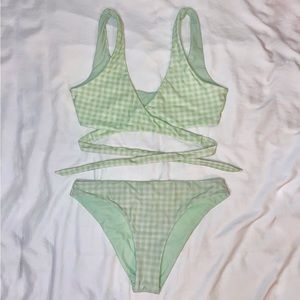 Hollister Reversible Gingham Wrap Tie Green Bikini
